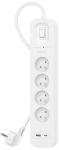 Подовжувач мережевий Belkin 2м, 4хТипE, 16А, USB-A/USB-C 18Вт, фільтр, білий