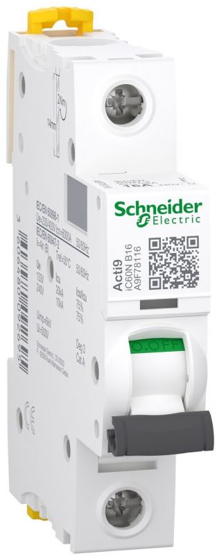 Автоматичний вимикач Schneider Electric, IC60N 1P B 16A (6kA)