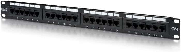 Патч-панель DIGITUS САТ 5e UTP, 19", 1U, 24 порти, зібрана