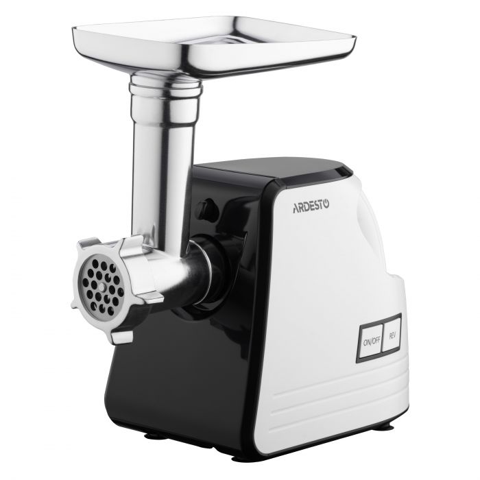 М'ясорубка Ardesto, 2300Вт, продук.-2.2кг/хв, 4 решітки + для ковб., кеббе, насадка для томатів, пластик, біло-черний