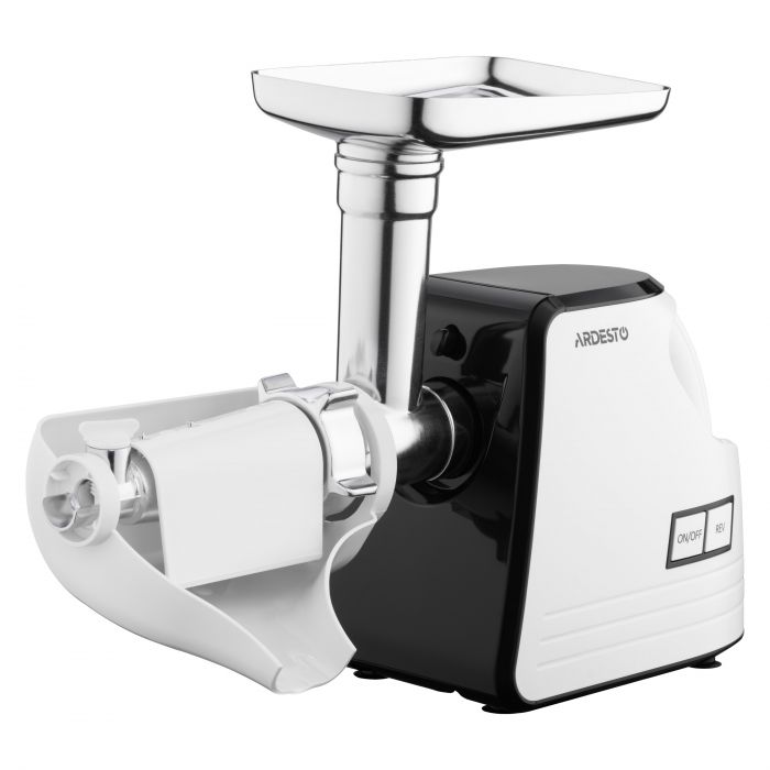 М'ясорубка Ardesto, 2300Вт, продук.-2.2кг/хв, 4 решітки + для ковб., кеббе, насадка для томатів, пластик, біло-черний
