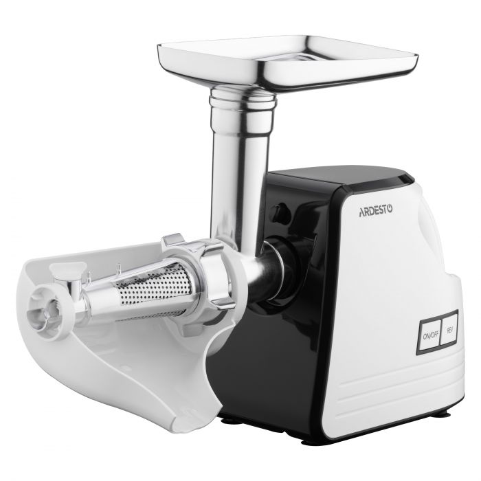 М'ясорубка Ardesto, 2300Вт, продук.-2.2кг/хв, 4 решітки + для ковб., кеббе, насадка для томатів, пластик, біло-черний